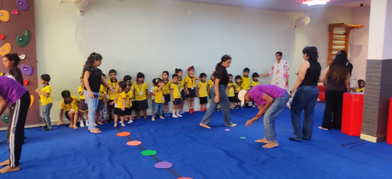 School group taking part in an activity at Little Ninja Gym